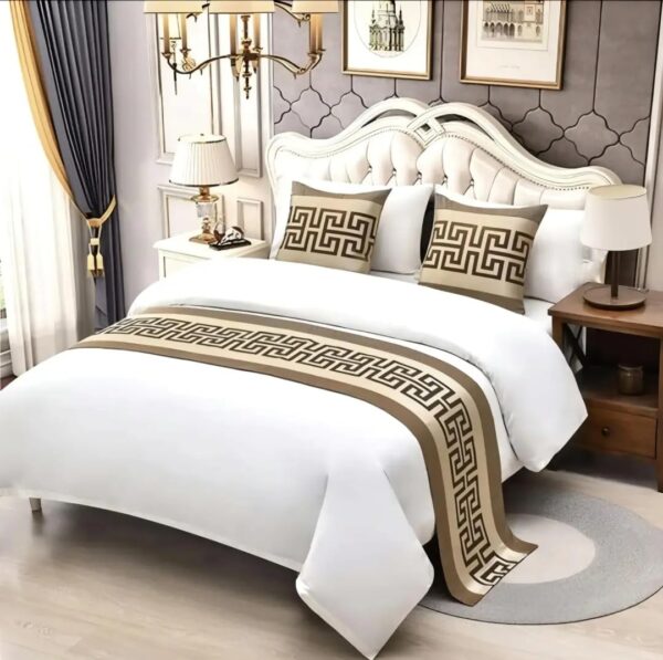 Digital Sofrito Hotel Bed Runner Double with 2 Cushion Cover - Infinity Key Collection | Ideal for Hotels, Boutique Stays, Home and Resorts |- Mocha Beige
