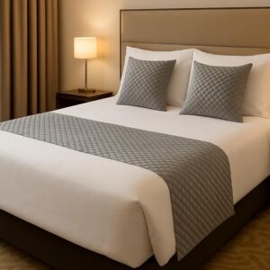 KINGLY 3 Piece Velvet Bed Runner Set – Luxury Quilted Hotel Style Bedding Décor for King Size Bed | Silver Gray |